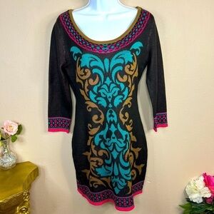 M Flying Tomato Sweater Dress Multicolored Print Stretch Medium Event Cocktail